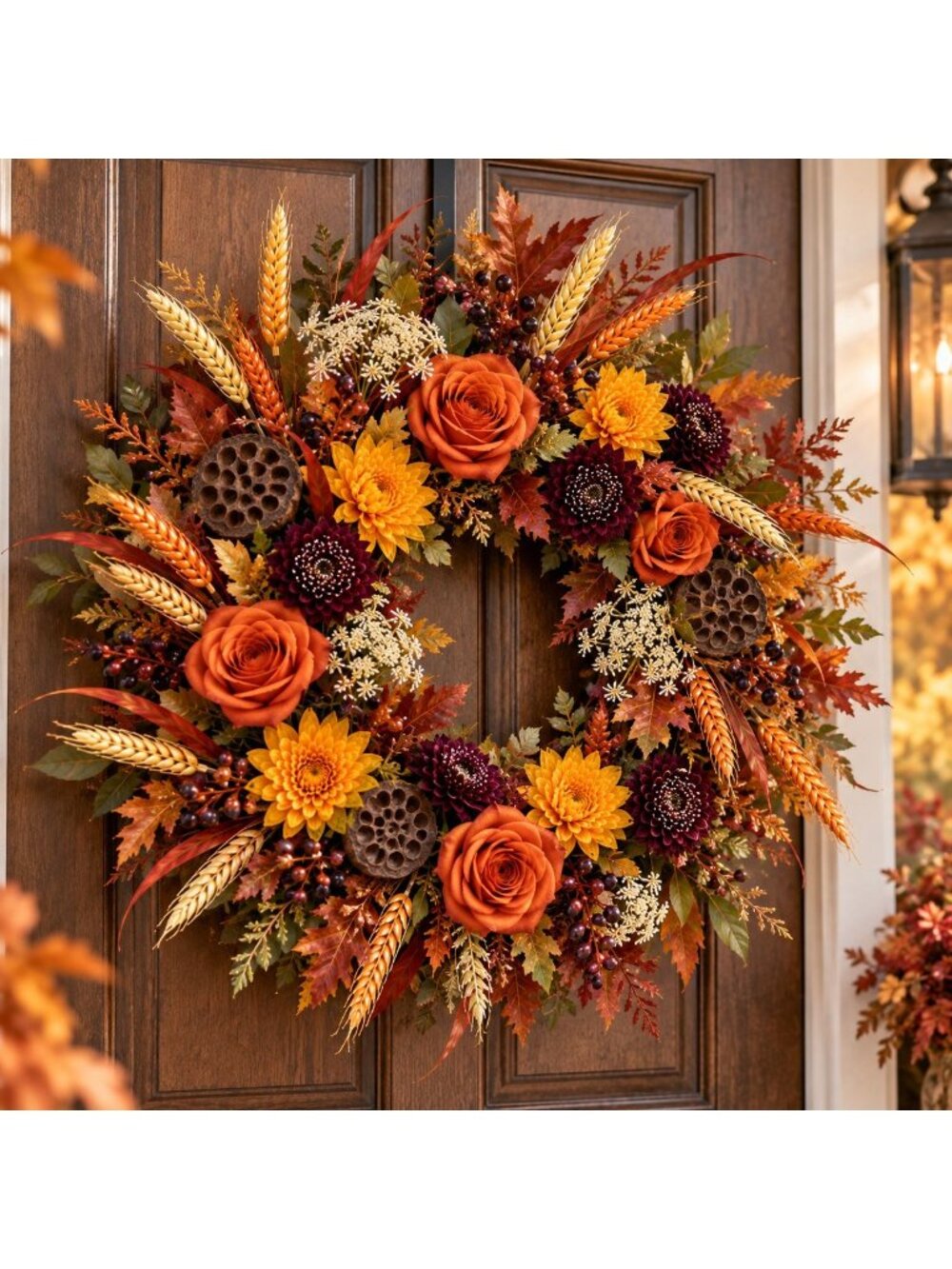 Fall Wheat Spray, Faux Grain Stem, 10 Head Artificial Floral Filler Thanksgiving - Picture 7 of 7